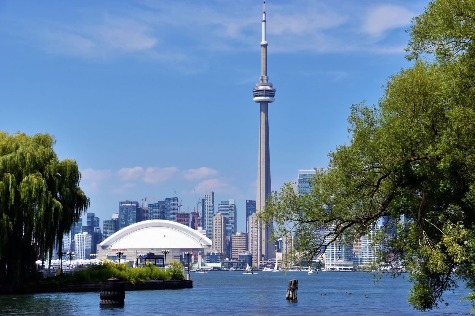 La tour CN et les gratte-ciel de Toronto, vus depuis le bord du lac Ontario.